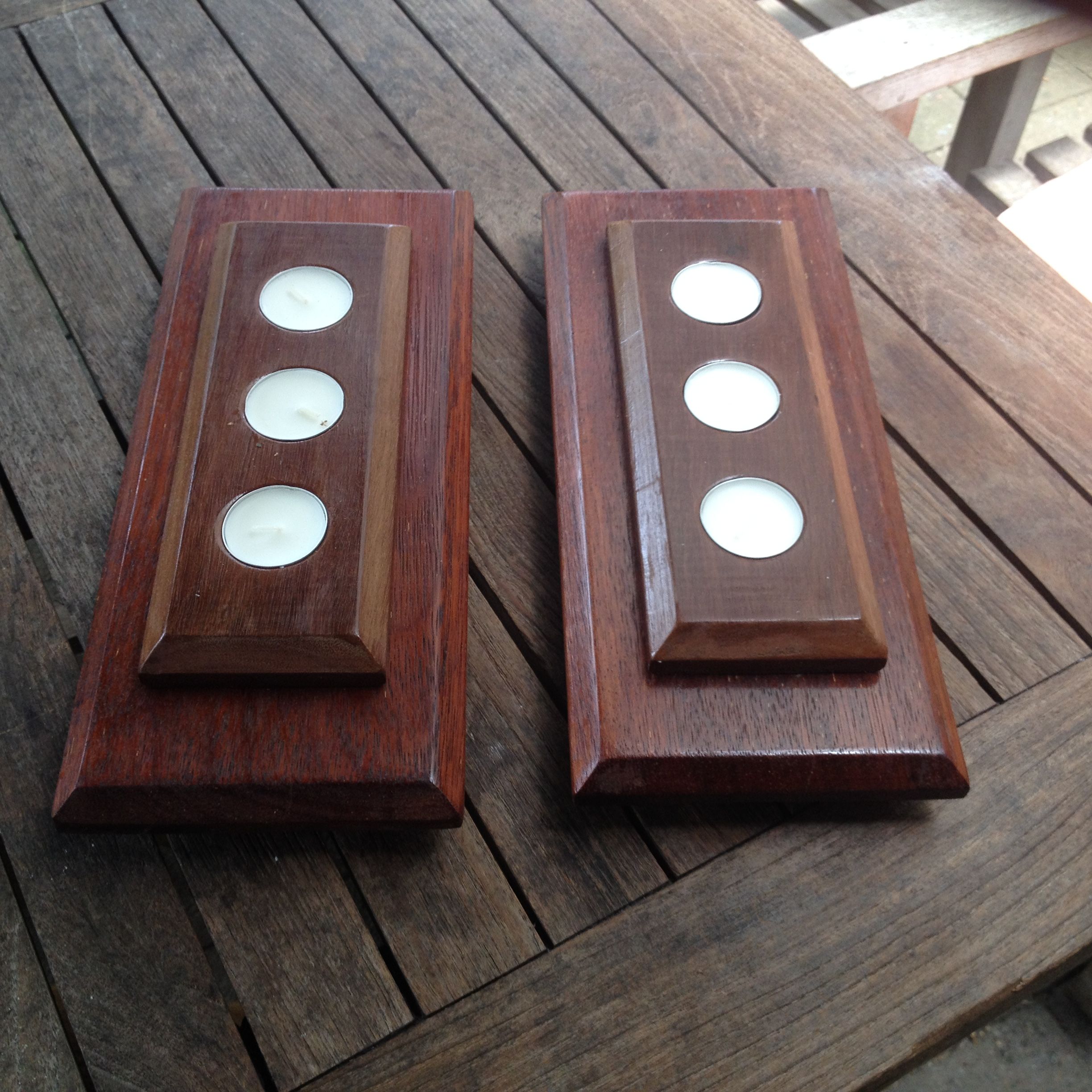Tea light candle holders from off cuts. Bunnings community
