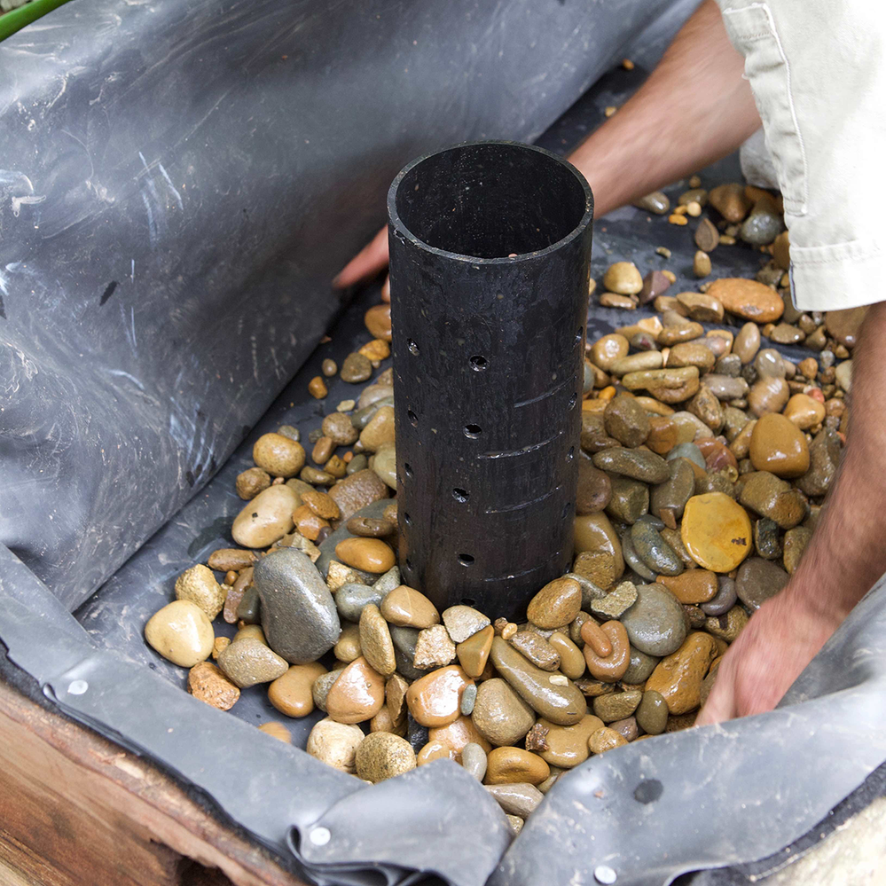 A bell siphon is built into the bed