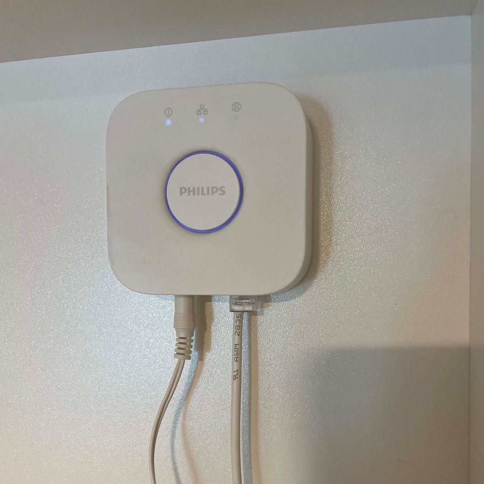 The Philips Hue smart lighting system uses a Wi-Fi hub with a cabled internet connection