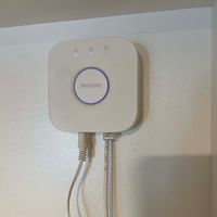 The Philips Hue smart lighting system uses a Wi-Fi hub with a cabled internet connection