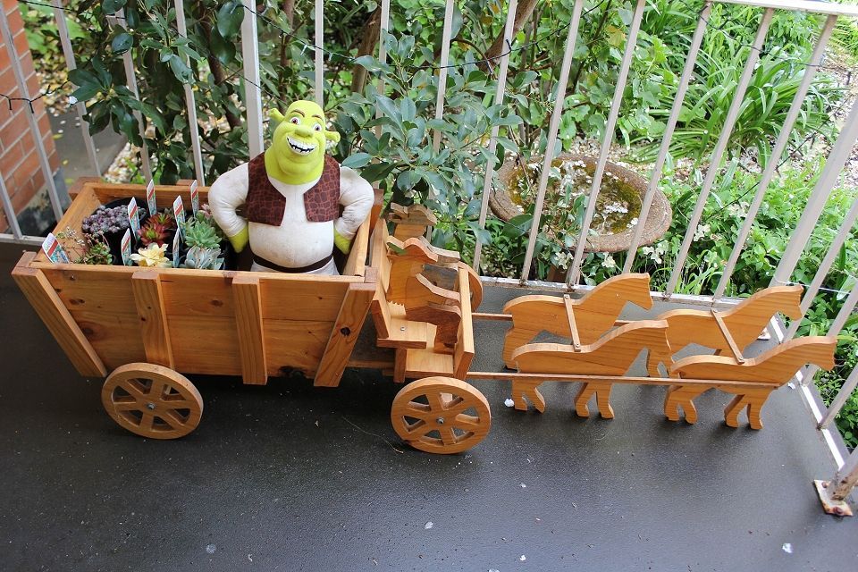 Just working out how to add captions, is it Shrek, or is it Hoss Cartwrightwith a horse and cart?