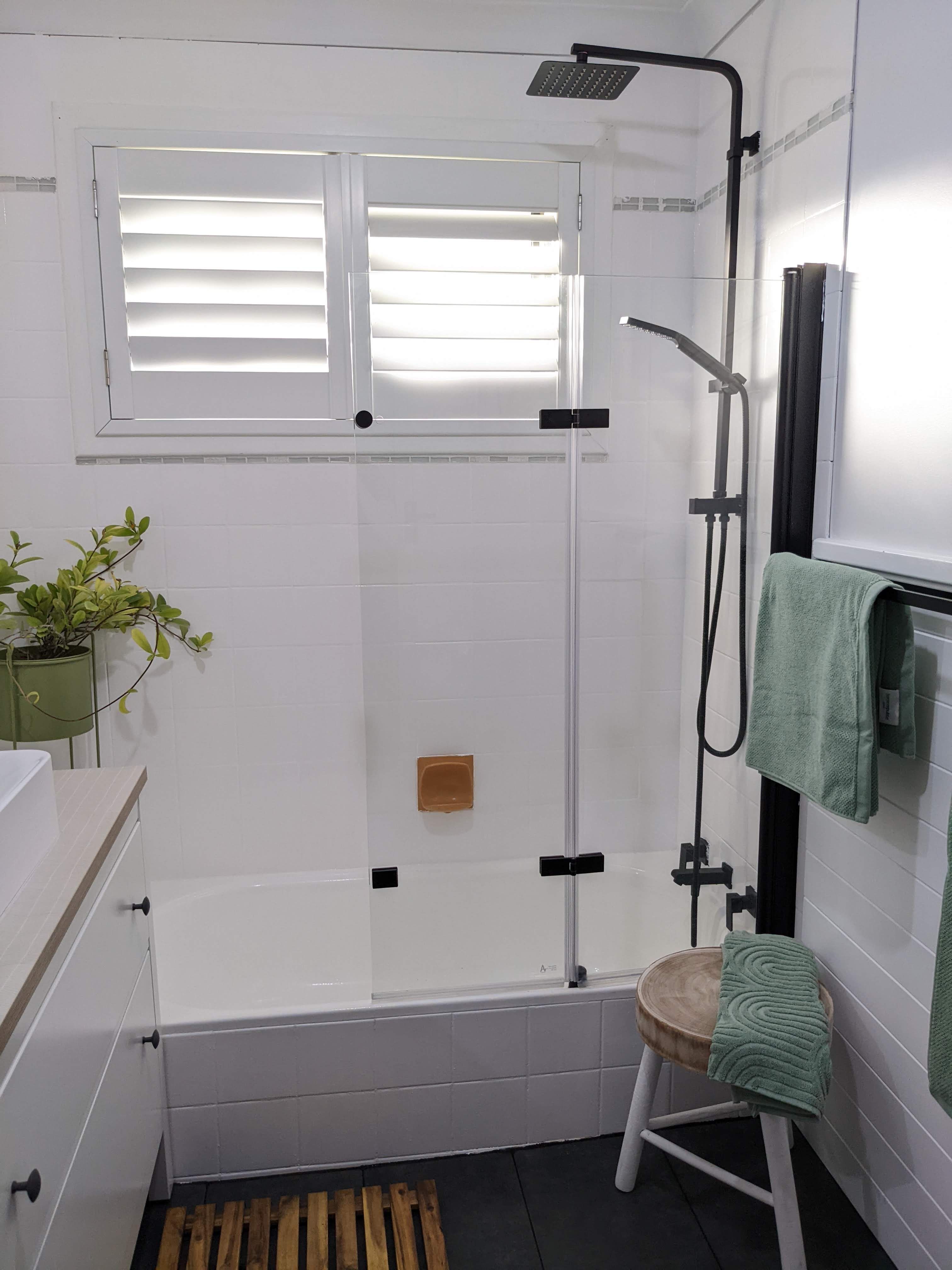 Coastal bathroom reno with folding showe... Bunnings community