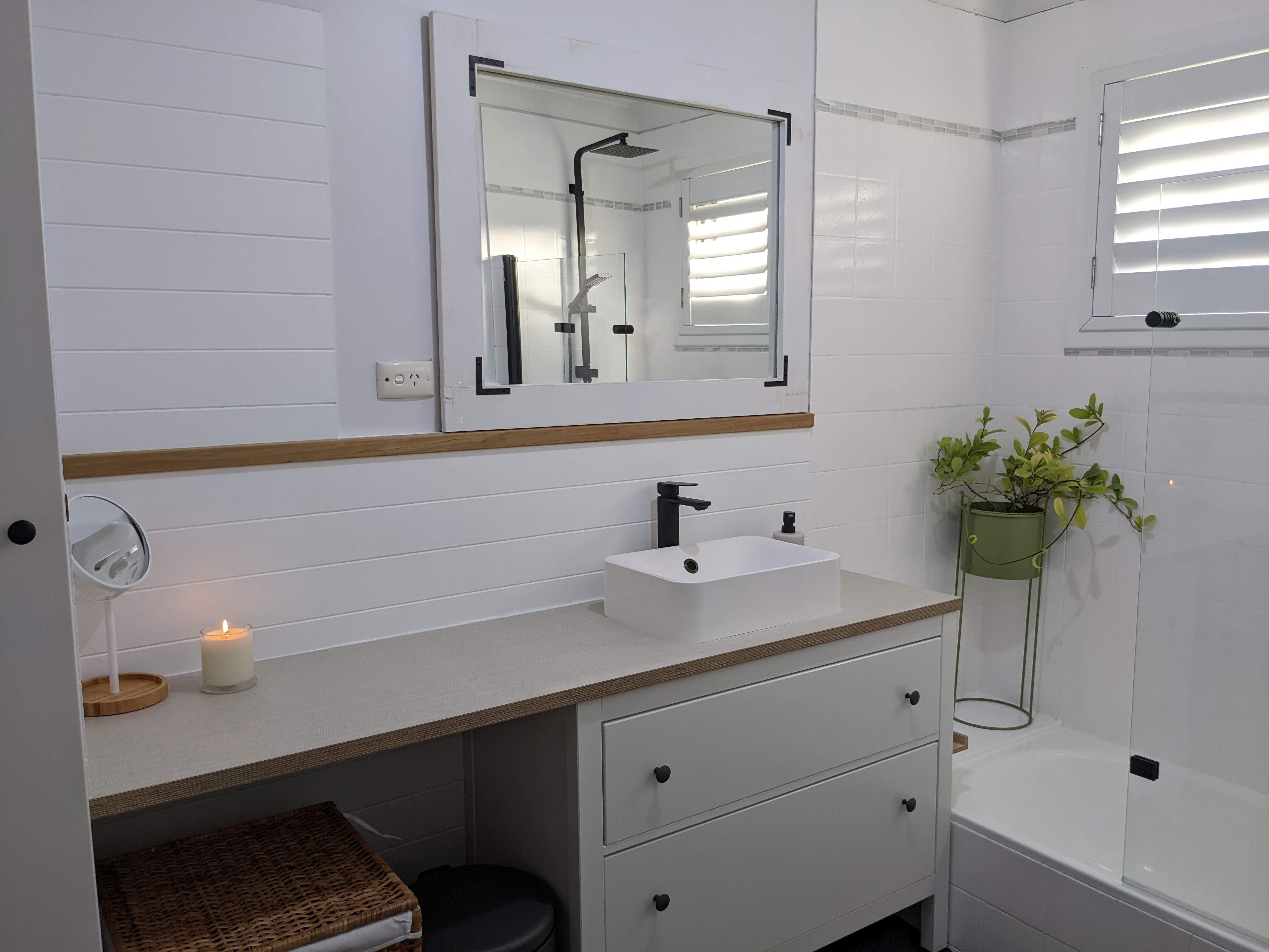 Coastal bathroom reno with folding showe... Bunnings community