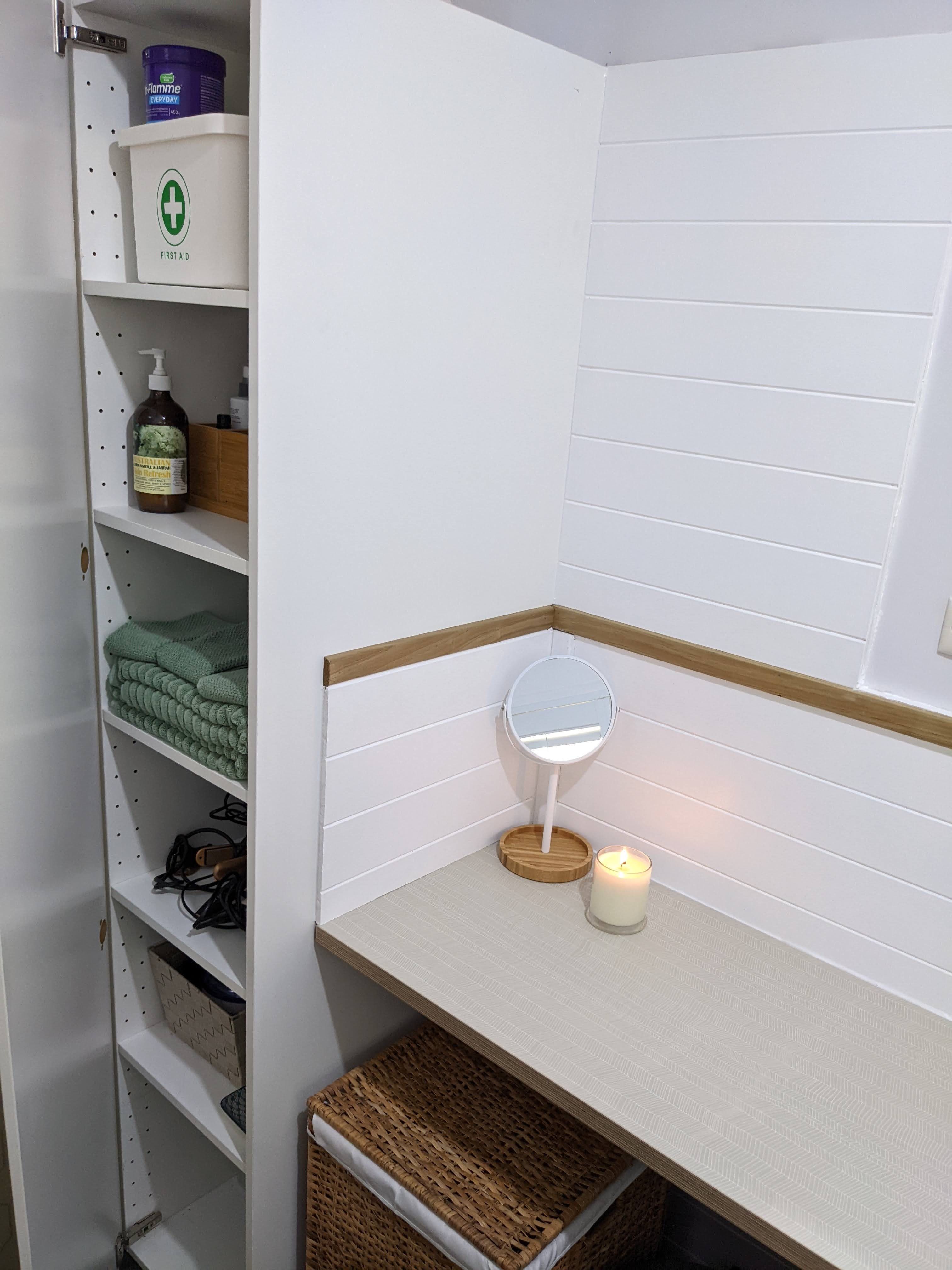 Coastal bathroom reno with folding showe... Bunnings community