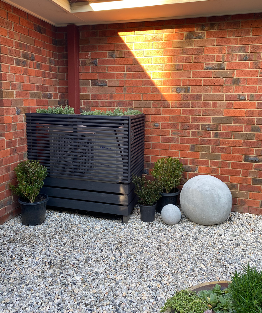 (Buxus placed in front of screening for the photo only. It will be moved so as not to block air flow)