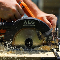 Keep both hands on the saw while cutting.
