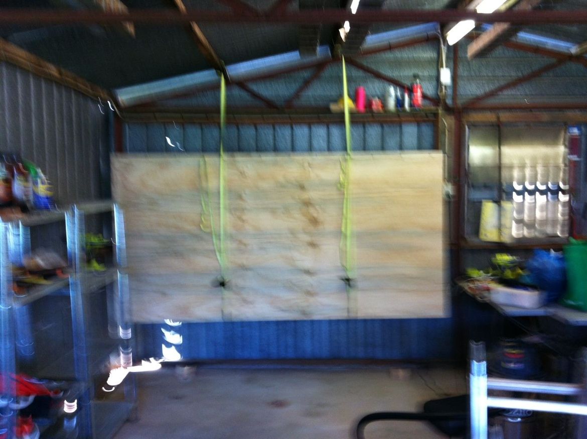 Plywood tool wall being hoisted. Sorry for potato quality, was stressed!