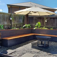 Fire pit entertaining area with seating and planter boxes