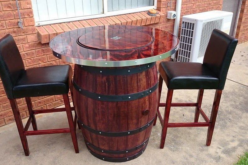 Wine barrel table