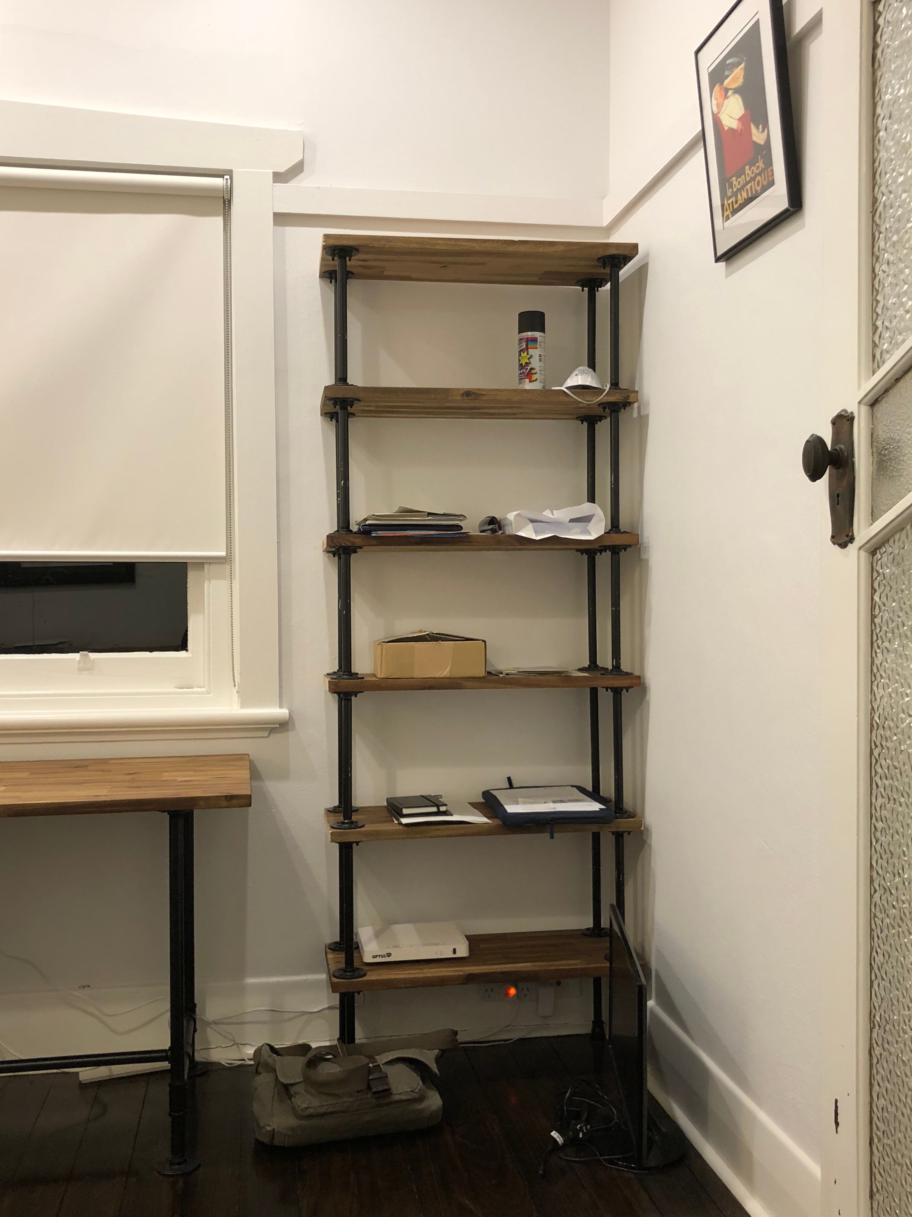 Industrial desk and shelves for home off... Bunnings community