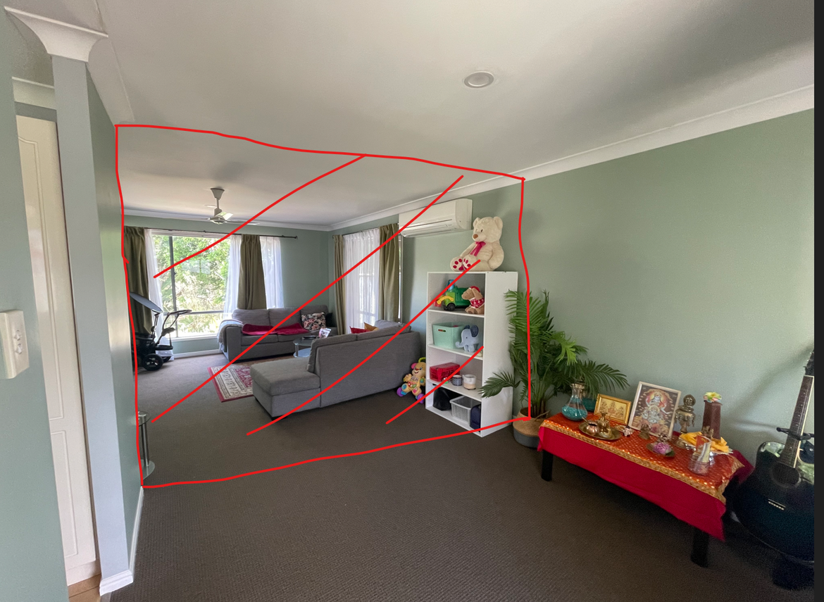 Red rectangle indicates the place where we want put the temporary (sound proof) partiion