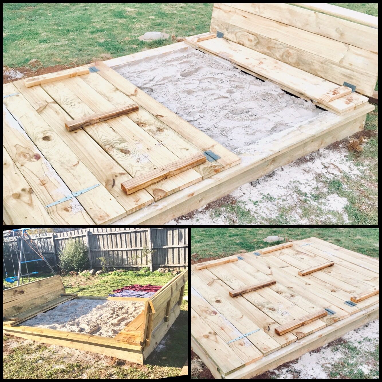 Sandpit with fold out lid into seats Bunnings community