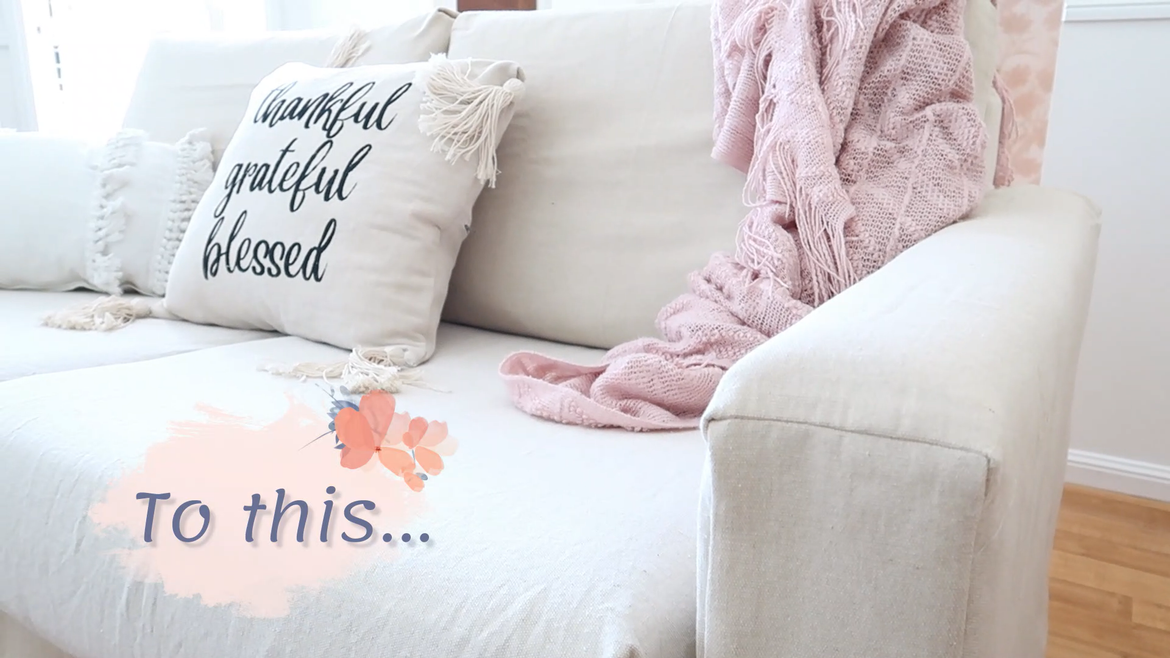 I just love my dropsheet sofa slipcover transformation. It looks beautiful and it looks like a brand new sofa!