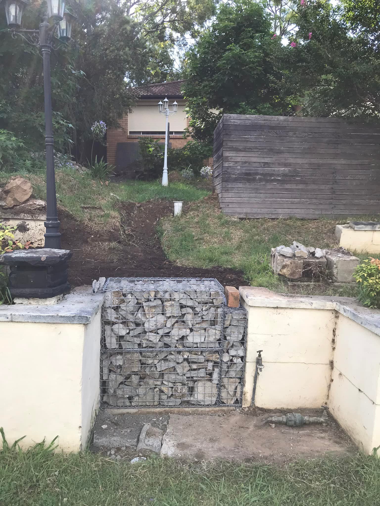 Small gabion retaining wall Bunnings community