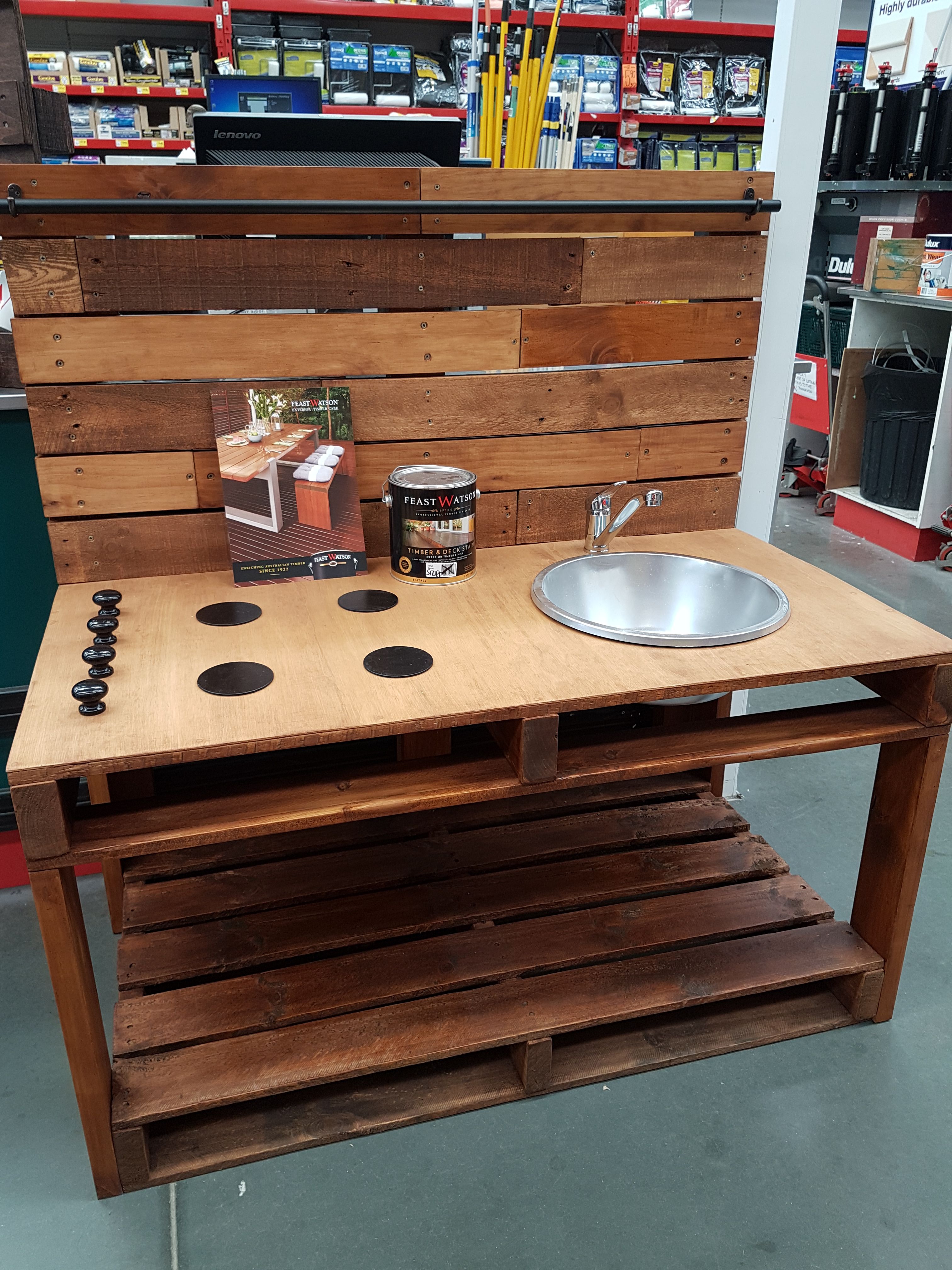 Kids mud kitchen using pallet wood Bunnings community