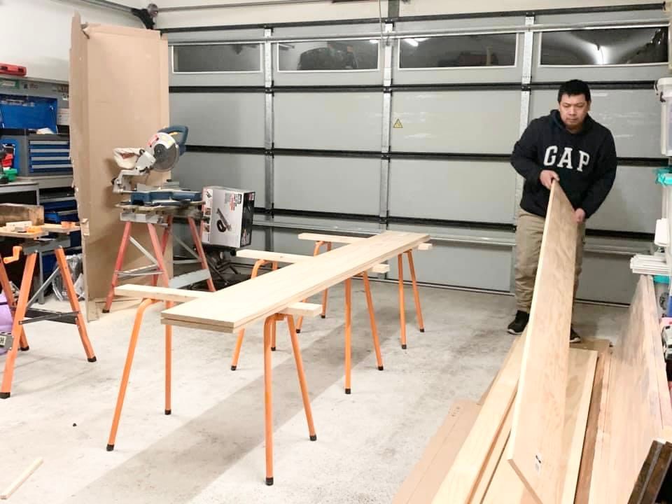 Inbuilt wall shelves with ladder Bunnings community