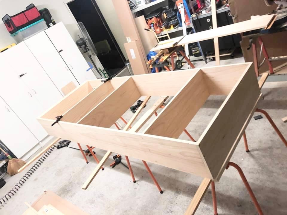 Inbuilt wall shelves with ladder Bunnings community