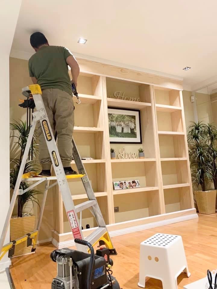 Inbuilt wall shelves with ladder Bunnings community