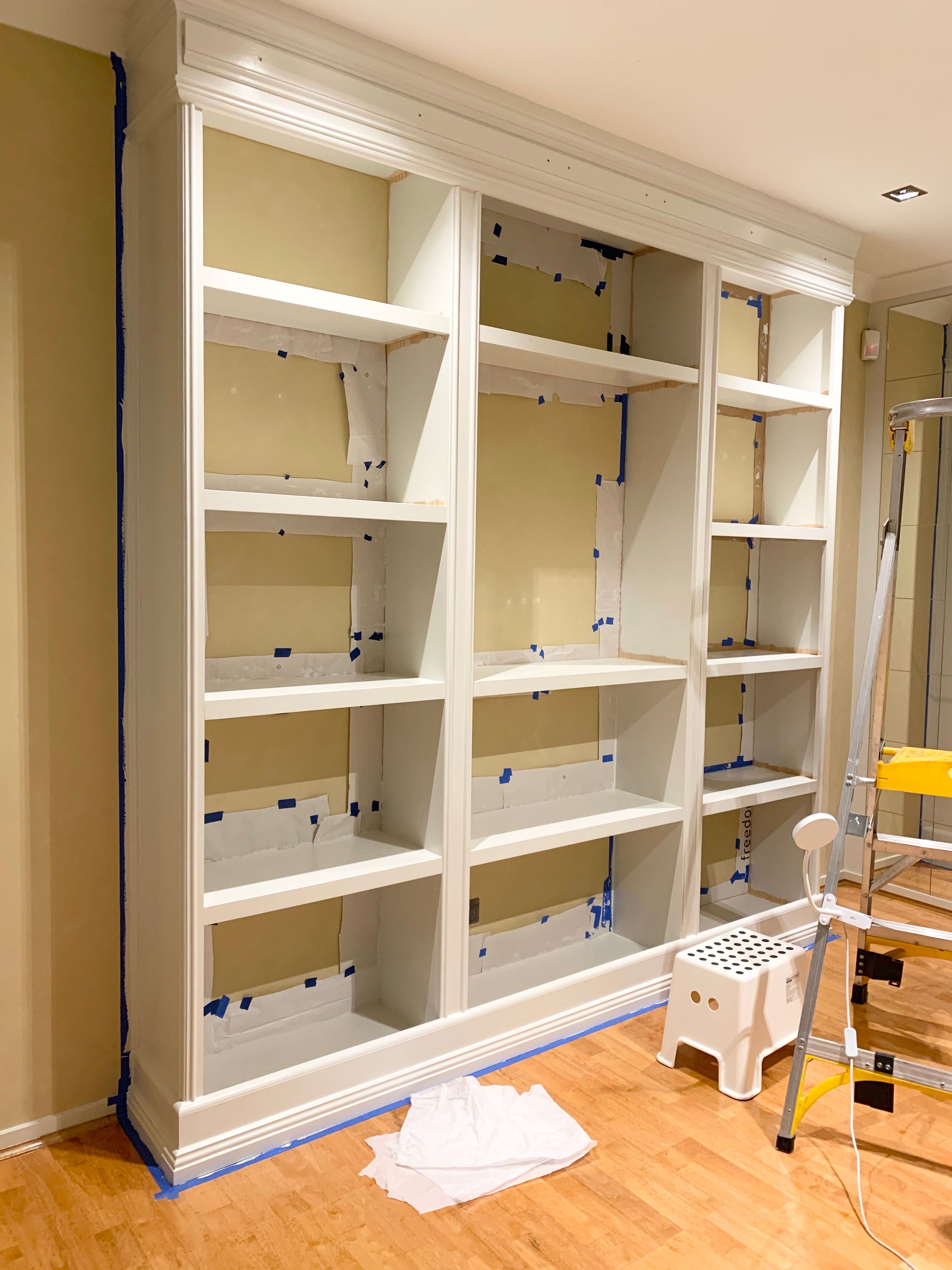 Inbuilt wall shelves with ladder Bunnings community