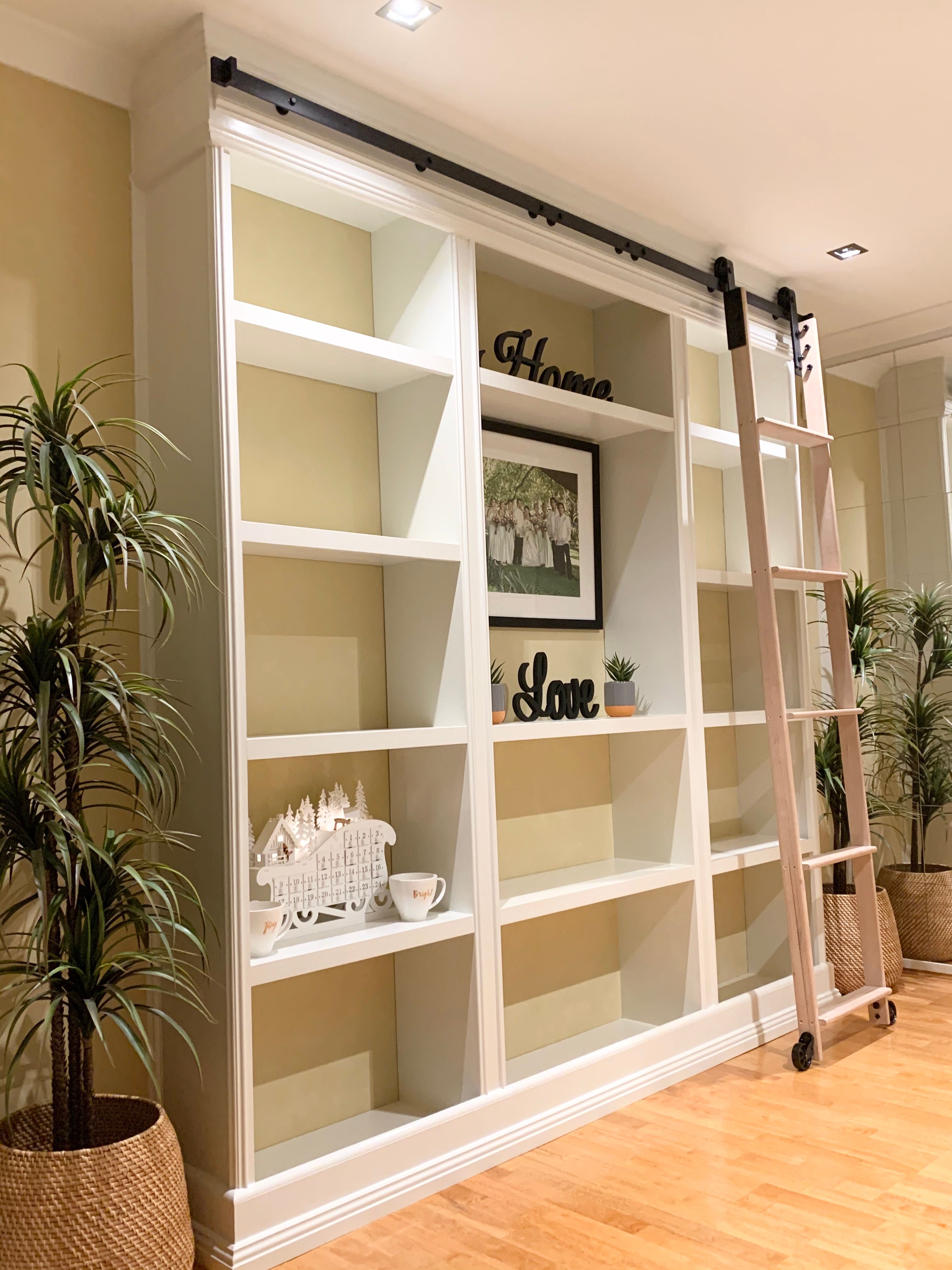 Inbuilt wall shelves with ladder Bunnings community