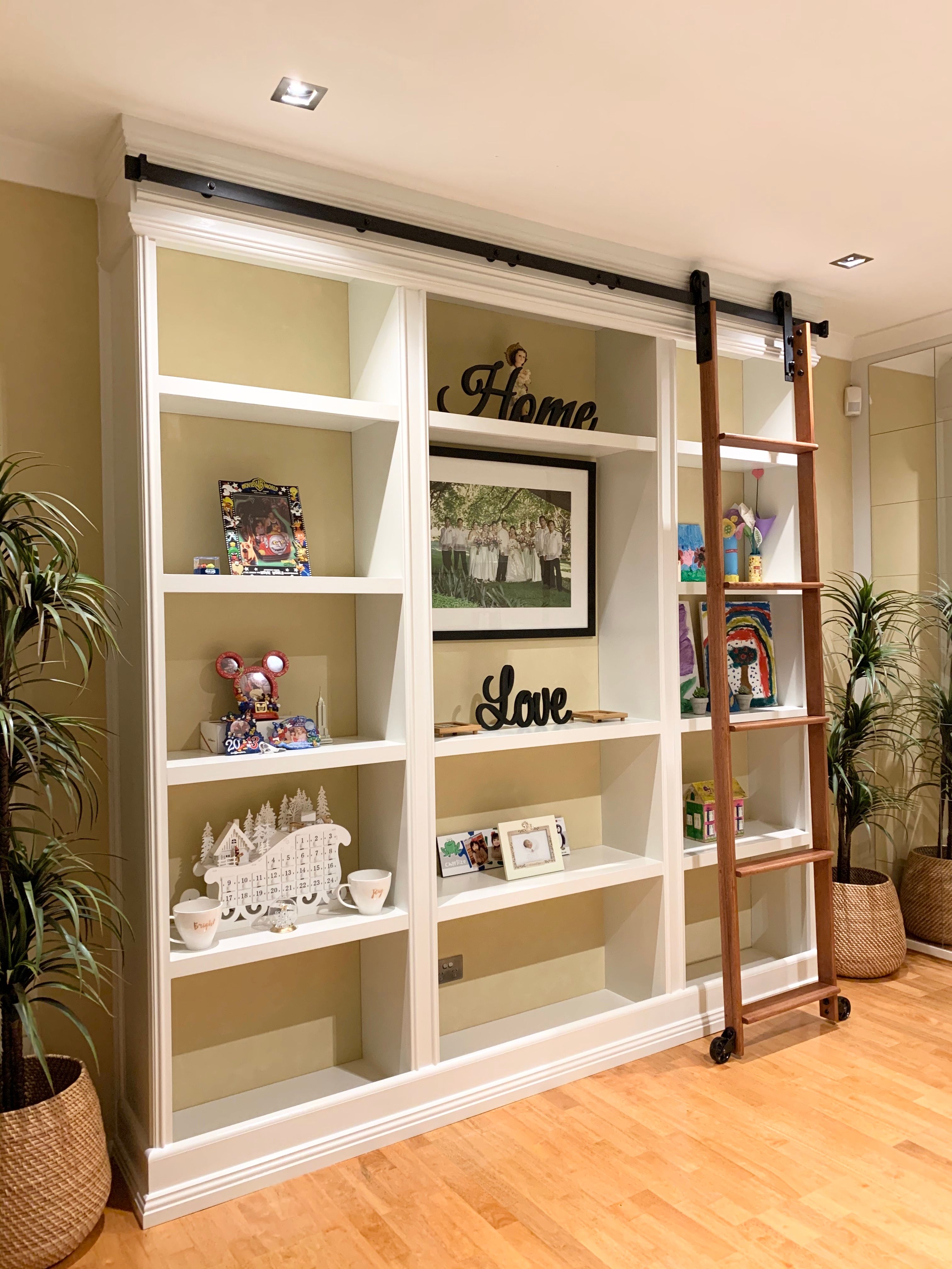 Inbuilt wall shelves with ladder Bunnings community