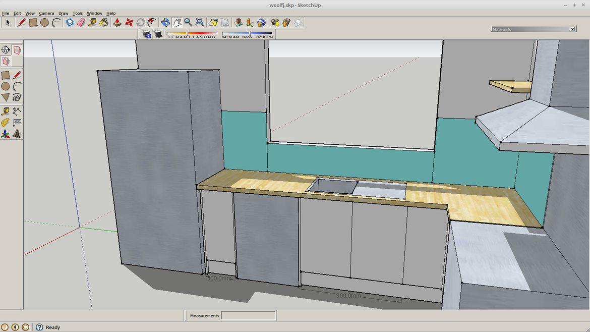 This shows you where the fridge would go. Not the best layout but gives you maximum storage