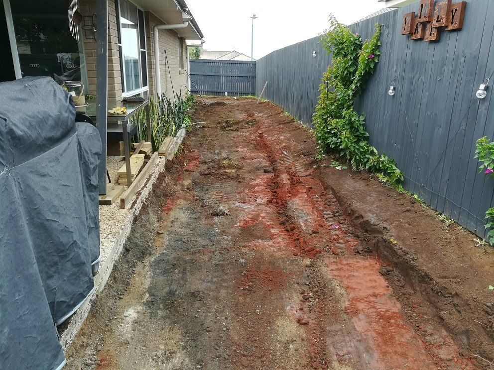 Along back of house between back fence