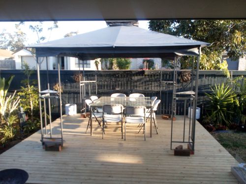 looking from al fresco to the side deck with gazebo