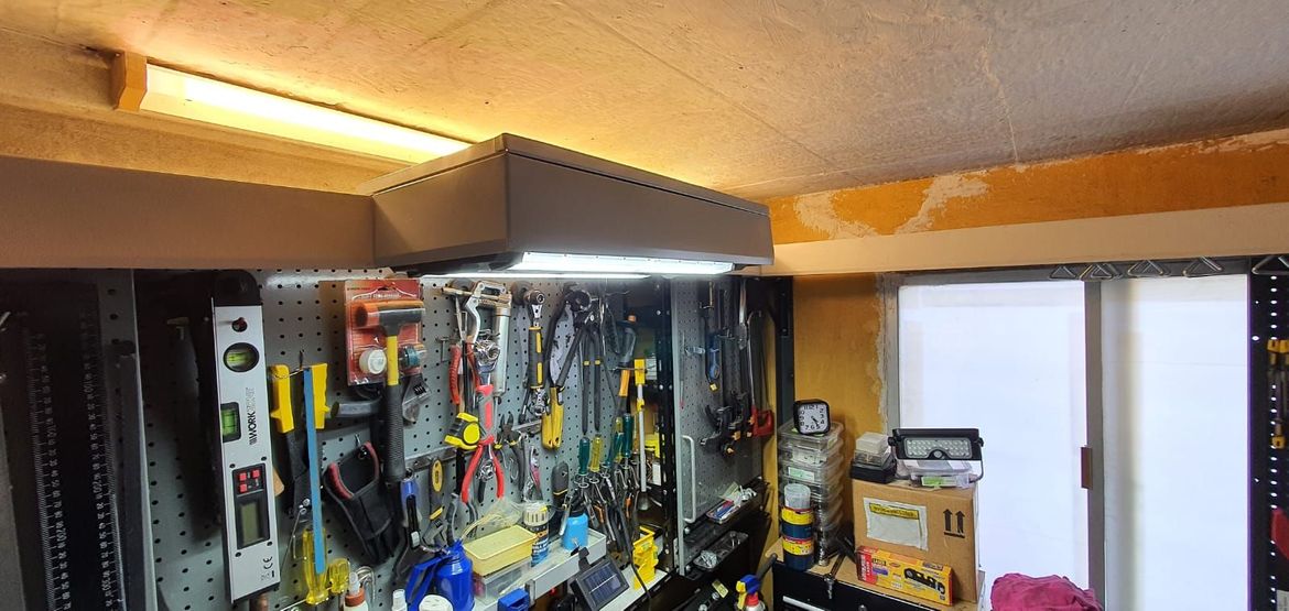 Addition to Tools pegboard with Sliding doors -  OVERHEAD SENSOR LED LIGHTS WITH HEADER PLUS EXTRA TOP SHELVE