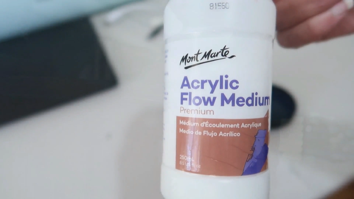 Here I also added an acrylic flow medium which is added to paint to make it flow further. It also increases the drying time which helps paint to dry more evenly and have less brush strokes.