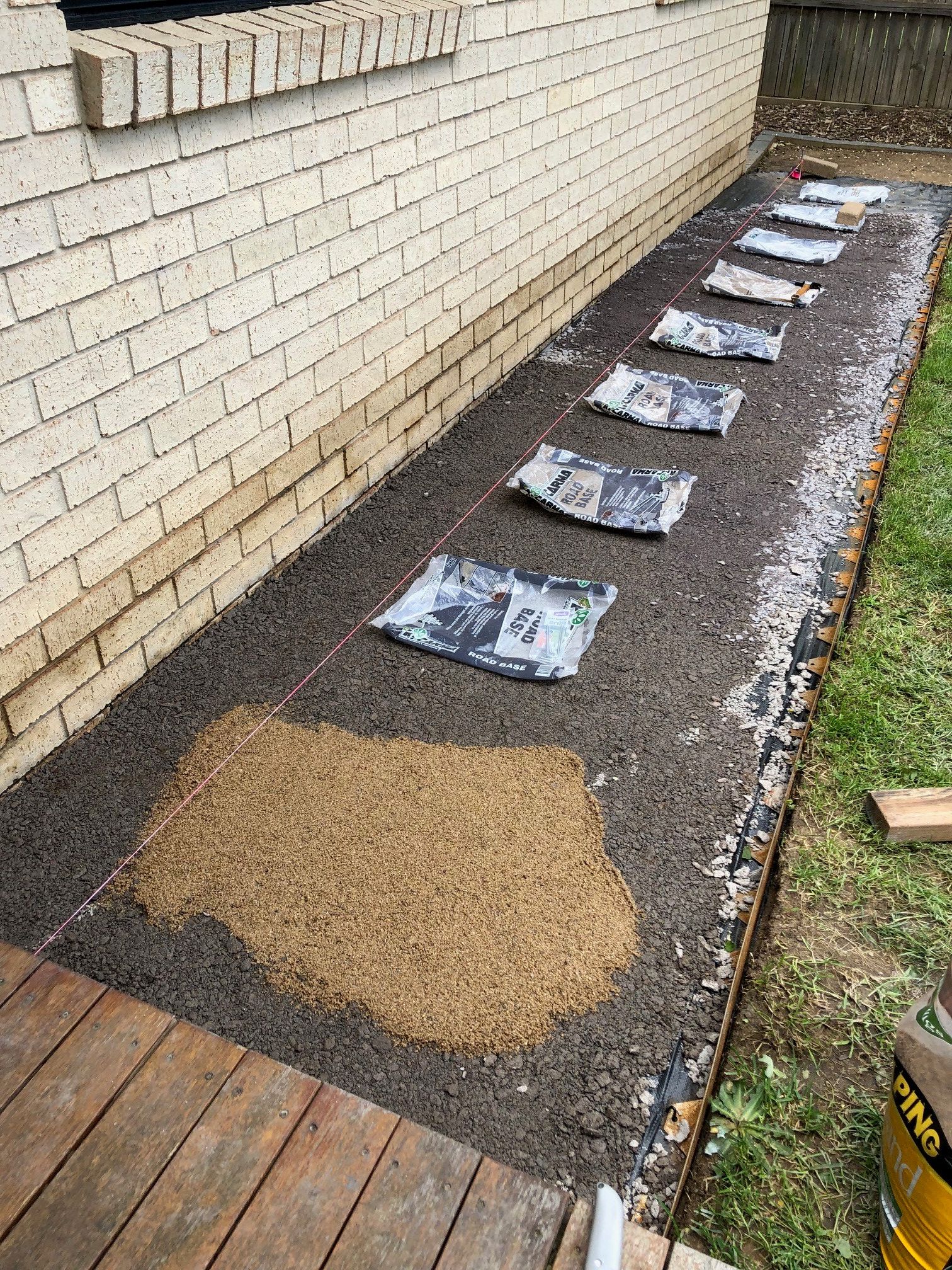 Travertine pavers and gravel garden path Bunnings community