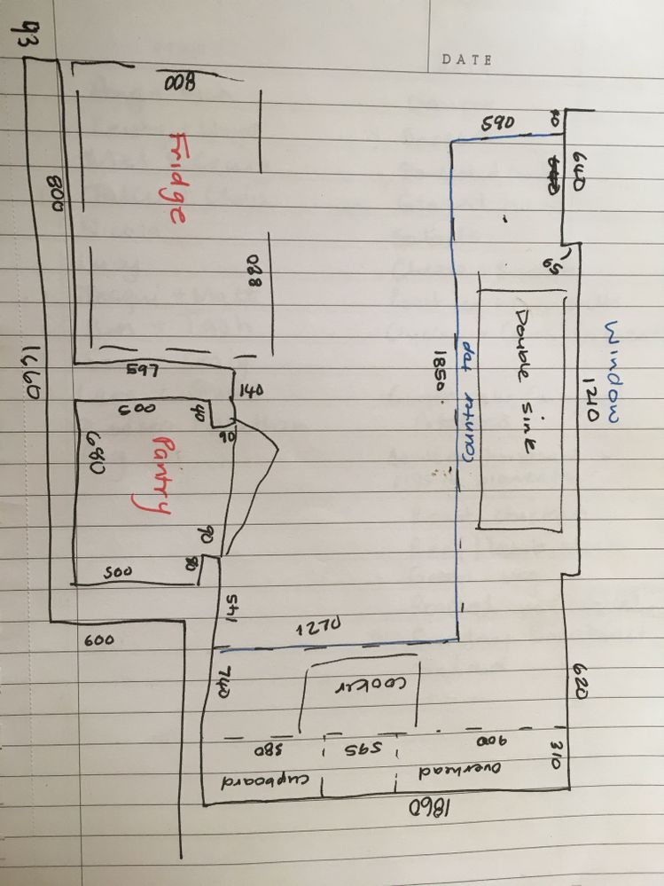 Basic mud map of the existing kitchen.