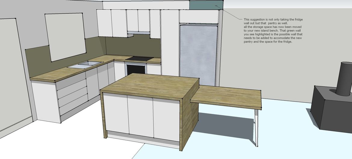 Wall addition and new pantry.