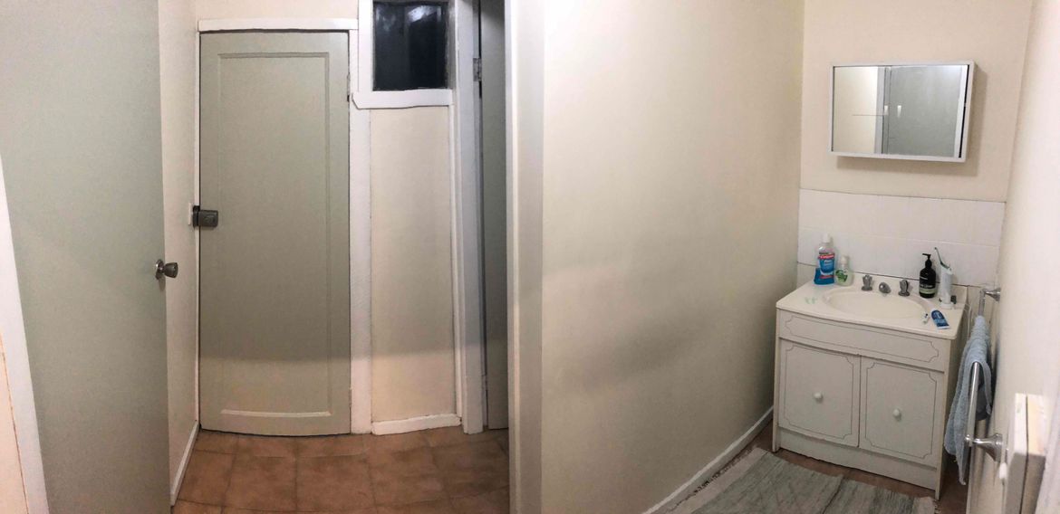 Bathroom area. Lots of doors, not much space