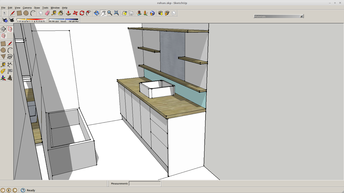 I suggest LED strip lighting under the bottom shelf and top shelf as alternative to harsh mirror lighting.