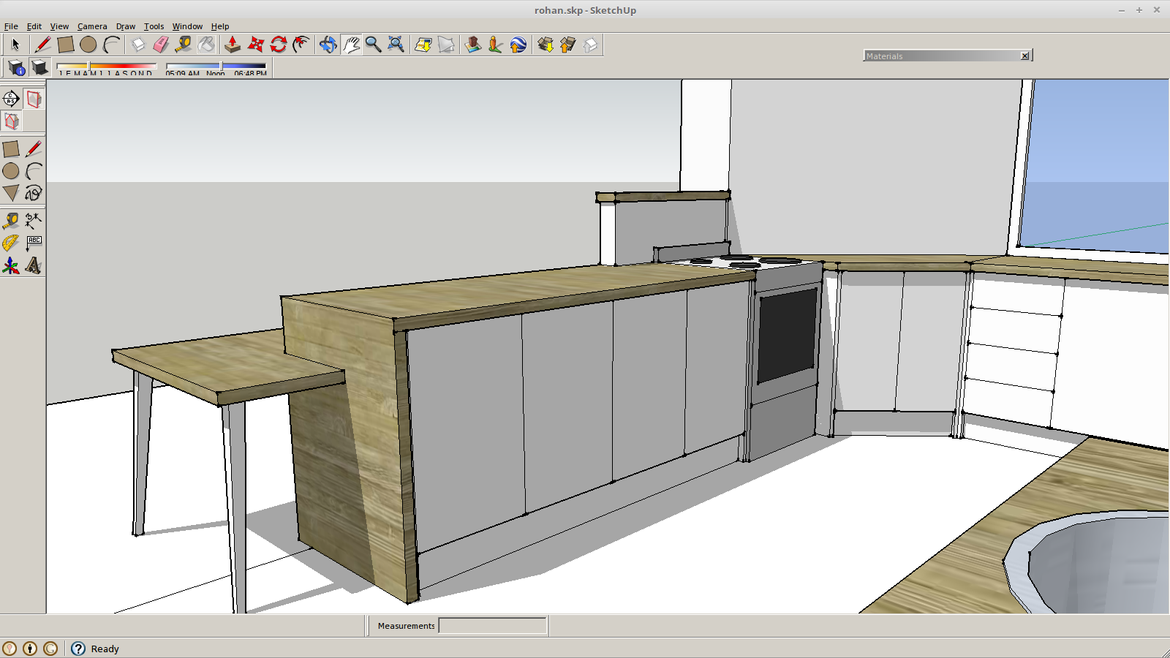 Corner cavity covered up with plaster, cooktop moved over. New breakfast area ready!