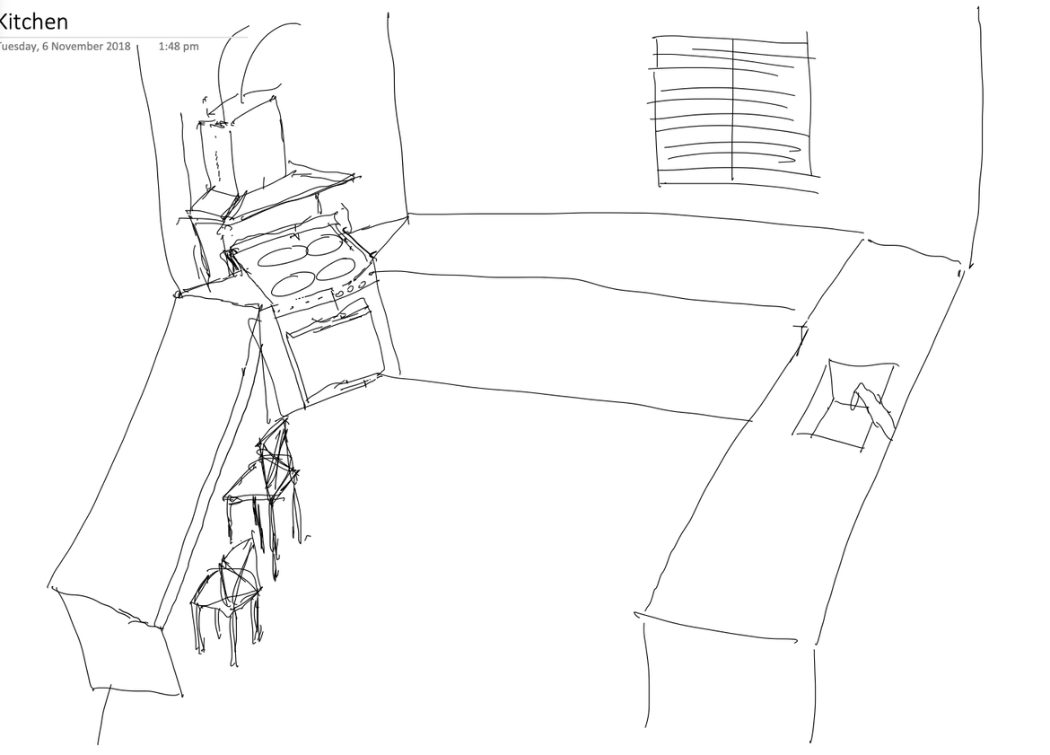 Attempt to keep stove in corner to minimise gas plumbing changes