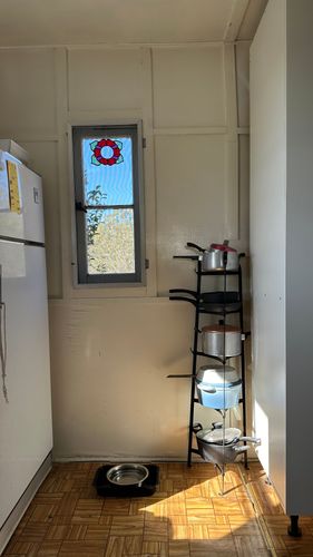 Original little window with some water damage undernearth it on the eastern wall.