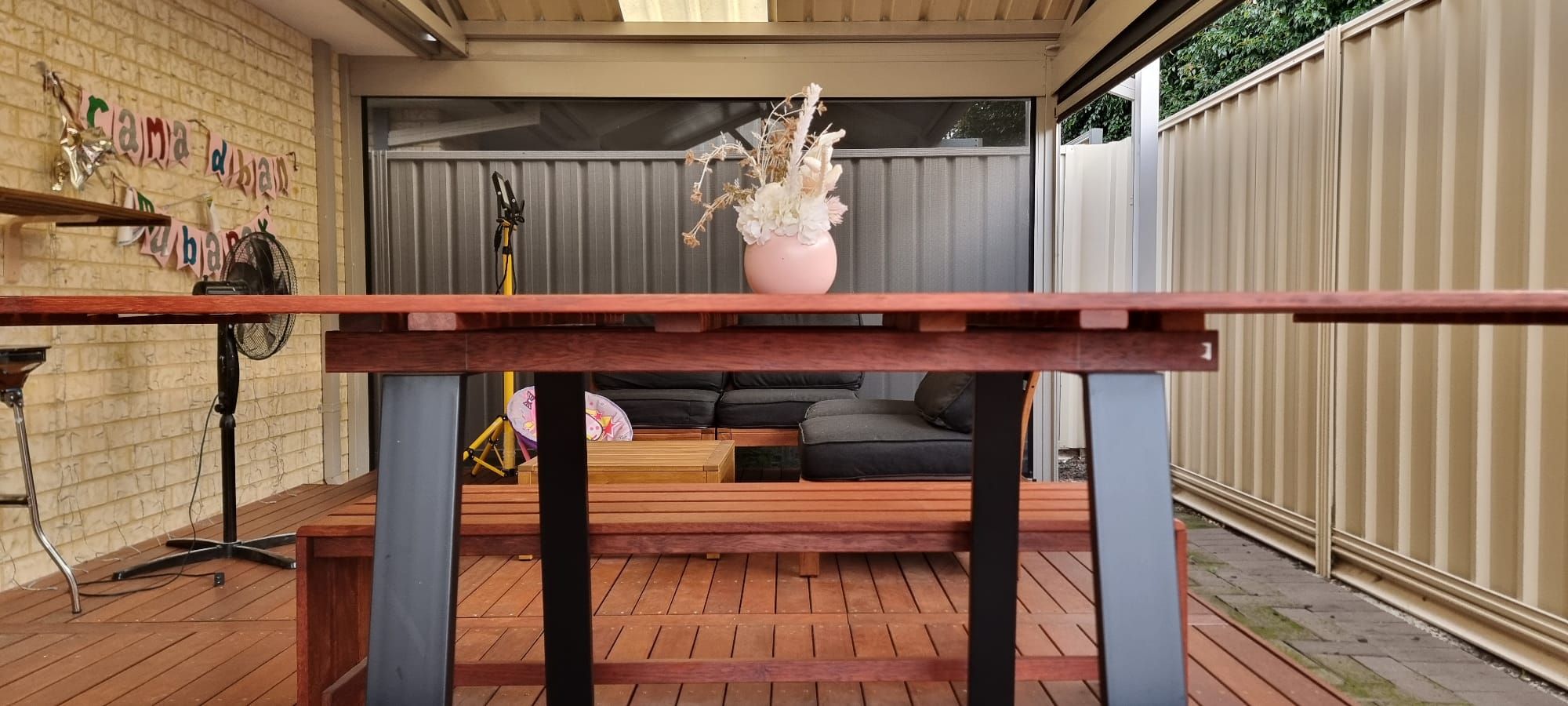 Outdoor table using Merbau fence panel Bunnings community