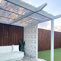Poolside timber cabana with concrete bench