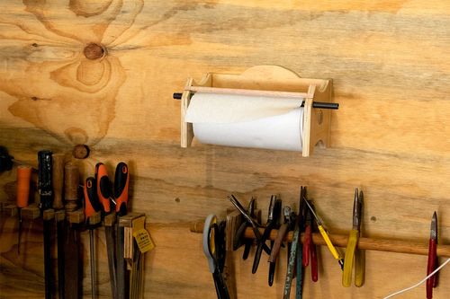 Towel roll holder showing location on the tool wall.