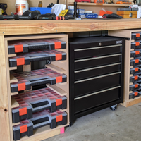 Workbench cabinets for organising tools