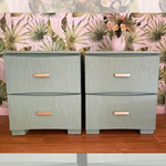 Textured wallpaper transformed these battered unloved little bedside tables.