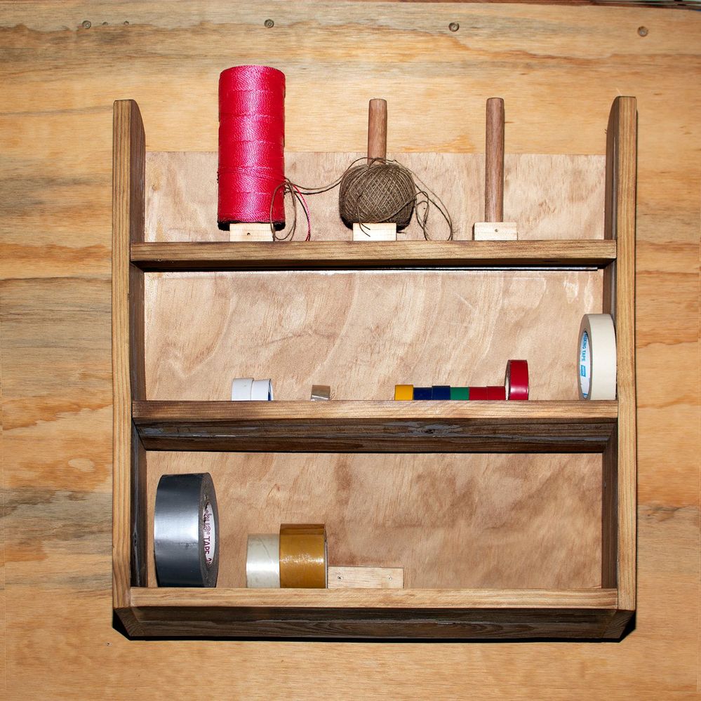 The tape and string rack. Oiled up and hanging by a French cleat.
