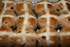 One a penny, two a penny, hot cross buns. Fresh out the oven.