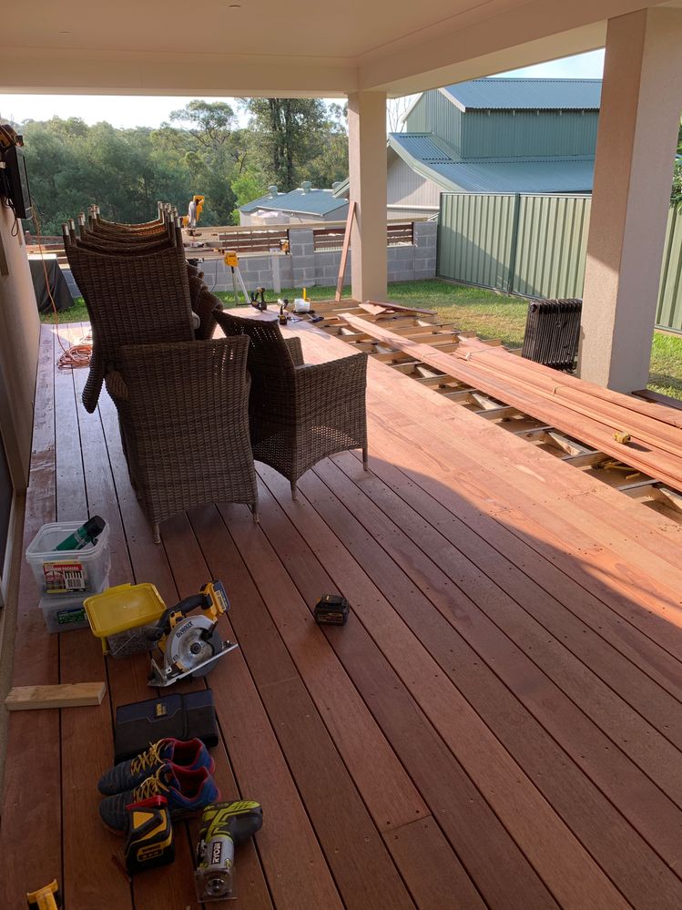 140mm Merbau decking with 5mm spacing.