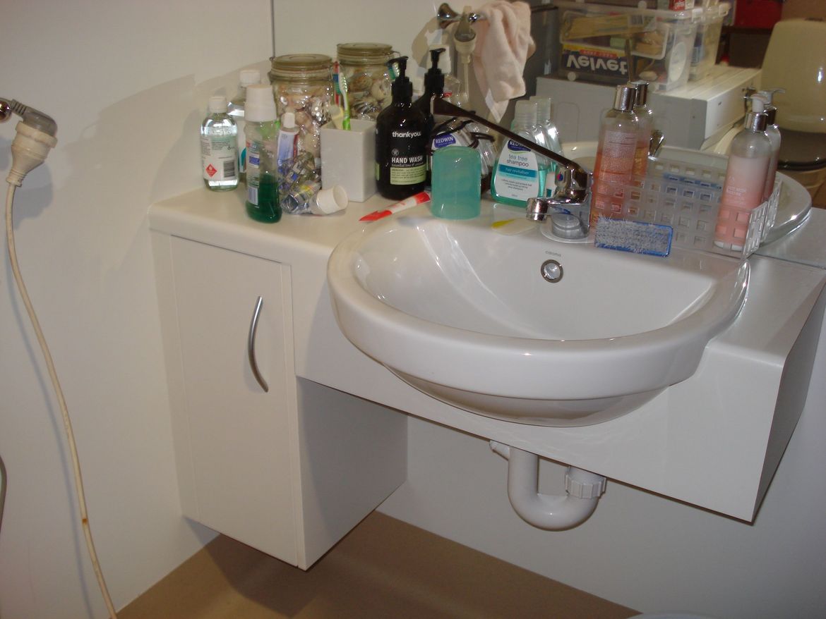 I have a tiny cupboard with 2 spaces - I fit 1 roll of toilet paper in the top shelf and 2 rolls in the bottom - thats to give you an idea of the size. No place to store medications or toiletries except on window sill and sink top.