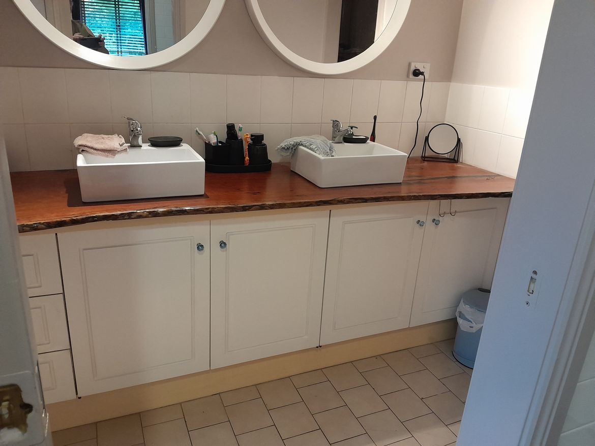 Completed live edge timber vanity top