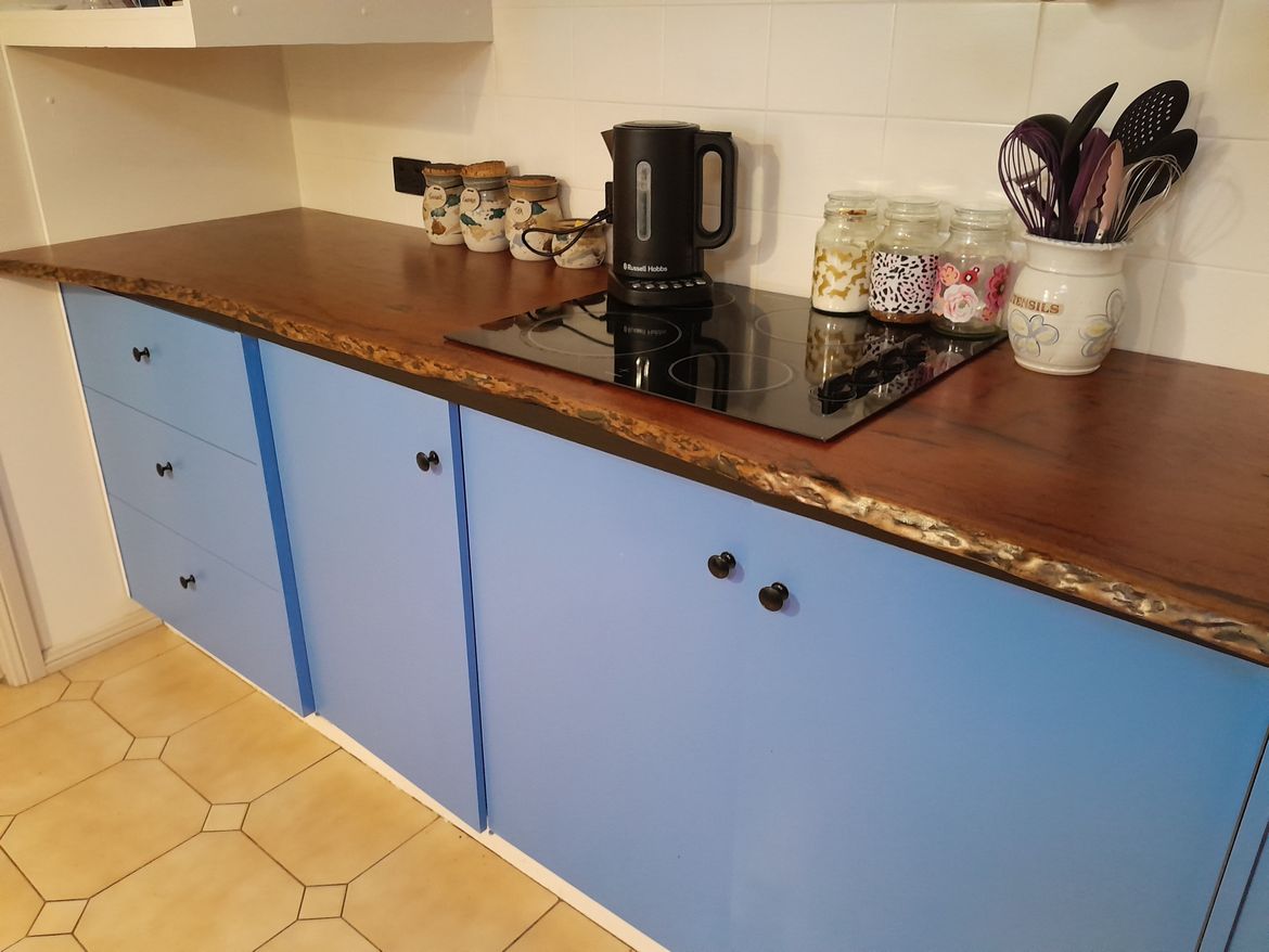 This is a bit closer to the real blue ~ Live edge river redgum came up amazing.