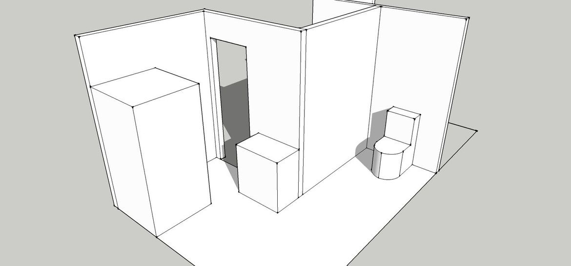 Close the main door to toilet, remove bath tear down wall.